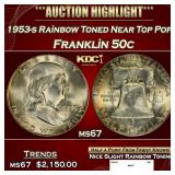 1953-s Franklin Half Dollar Rainbow Toned Near Top