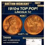 1910-s Lincoln Cent TOP POP! 1c ms67+ rd SEGS