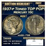 1937-p Mercury Dime Toned TOP POP! 10c ms68+ FSB S