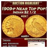 1909-p Gold Indian Quarter Eagle Near Top Pop! $2