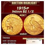 1915-p Gold Indian Quarter Eagle $2 1/2 ms64+ SEGS