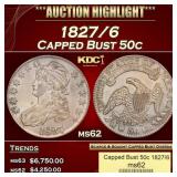 1827/6 Capped Bust Half Dollar 50c ms62 USCG