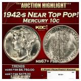 1942-s Mercury Dime Near Top Pop! 10c ms67+ fsb SE
