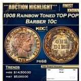 1908 Proof Barber Dime Rainbow Toned TOP POP! 10c