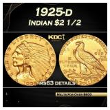1925-d Gold Indian Quarter Eagle $2 1/2 ms63 detai