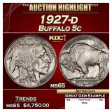 1927-d Buffalo Nickel 5c ms65 SEGS
