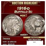 1916-d Buffalo Nickel 5c ms64+ SEGS