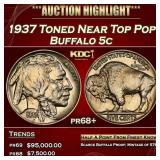 1937 Proof Buffalo Nickel Toned Near Top Pop 5c pr