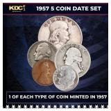 1957 5 Coin Date Set, 1 Of Each Type Of Coin Minte