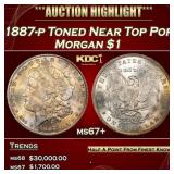 1887-p Morgan Dollar Toned Near Top Pop $1 ms67+ S