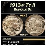 1913-p Ty II Buffalo Nickel 5c Grades ms65+