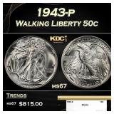 1943-p Walking Liberty Half Dollar 50c ms67 SEGS
