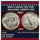1939-d Walking Liberty Half Dollar Near Top Pop 50