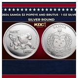 2024 Samoa $2 Popeye and Brutus - 1 oz Silver Roun