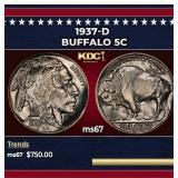 1937-d Buffalo Nickel 5c ms67 SEGS