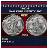 1942-s Walking Liberty Half Dollar 50c Grades ms66