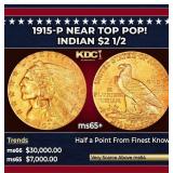 1915-p Gold Indian Quarter Eagle Near Top Pop! $2