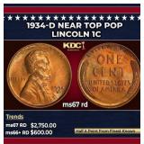 1934-d Lincoln Cent Near Top Pop 1c ms67 rd SEGS