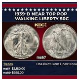 1939-d Walking Liberty Half Dollar Near Top Pop 50