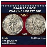 1944-p Walking Liberty Half Dollar TOP POP! 50c ms