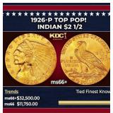 1926-p Gold Indian Quarter Eagle TOP POP! $2 1/2 m