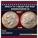 1976-p Ty 1 Eisenhower Dollar Near Top Pop $1 ms66