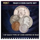 1949 5 Coin Date Set, 1 Of Each Type Of Coin Minte