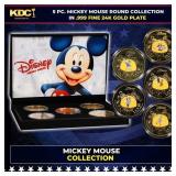 5 PC. Mickey Mouse & Friends Gold Plated Round Col