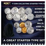 7 Coin Collecting Starter Type Kit. Barber 10c, Wa