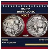 1921-p Buffalo Nickel 5c ms66 SEGS