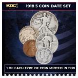 1918 5 Coin Date Set, 1 Of Each Type Of Coin Minte