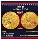 1914-d Gold Indian Quarter Eagle $2 1/2 ms64+ SEGS