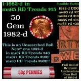 BU Shotgun Lincoln 1c roll, 1982-d 50 pcs Bank Wra