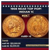 1908 Indian Cent Near Top Pop! 1c ms66+ rd SEGS