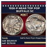 1926-p Buffalo Nickel Near Top Pop 5c ms67+ SEGS