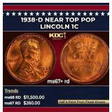 1938-d Lincoln Cent Near Top Pop 1c ms67+ rd SEGS