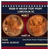 1928-p Lincoln Cent Near Top Pop! 1c ms67 rd SEGS