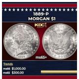 1889-p Morgan Dollar $1 Grades ms65+