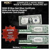 1935D $1 Blue Seal Silver Certificate Wide & Narro