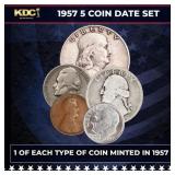 1957 5 Coin Date Set, 1 Of Each Type Of Coin Minte