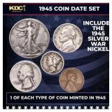1945 WWII 5 Coin Date Set, 1 Of Each Type Of Coin