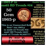 BU Shotgun Lincoln 1c roll, 1965-p 50 pcs Bank Wra