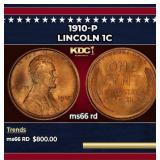 1910-p Lincoln Cent 1c Grades ms66 rd