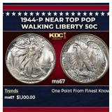 1944-p Walking Liberty Half Dollar Near Top Pop 50