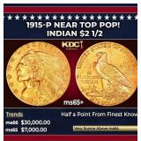 1915-p Gold Indian Quarter Eagle Near Top Pop! $2