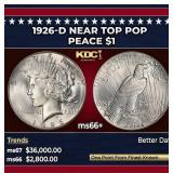 1926-d Peace Dollar Near Top Pop $1 ms66+ SEGS