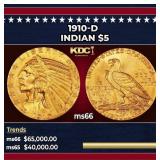 1910-d Gold Indian Half Eagle $5 ms66 USCG