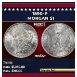 1890-p Morgan Dollar $1 Grades ms64+
