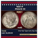 1921-p Peace Dollar $1 ms65 SEGS