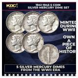 1941-1945 5 Coin Silver Mercury Dime 'WWII Set'